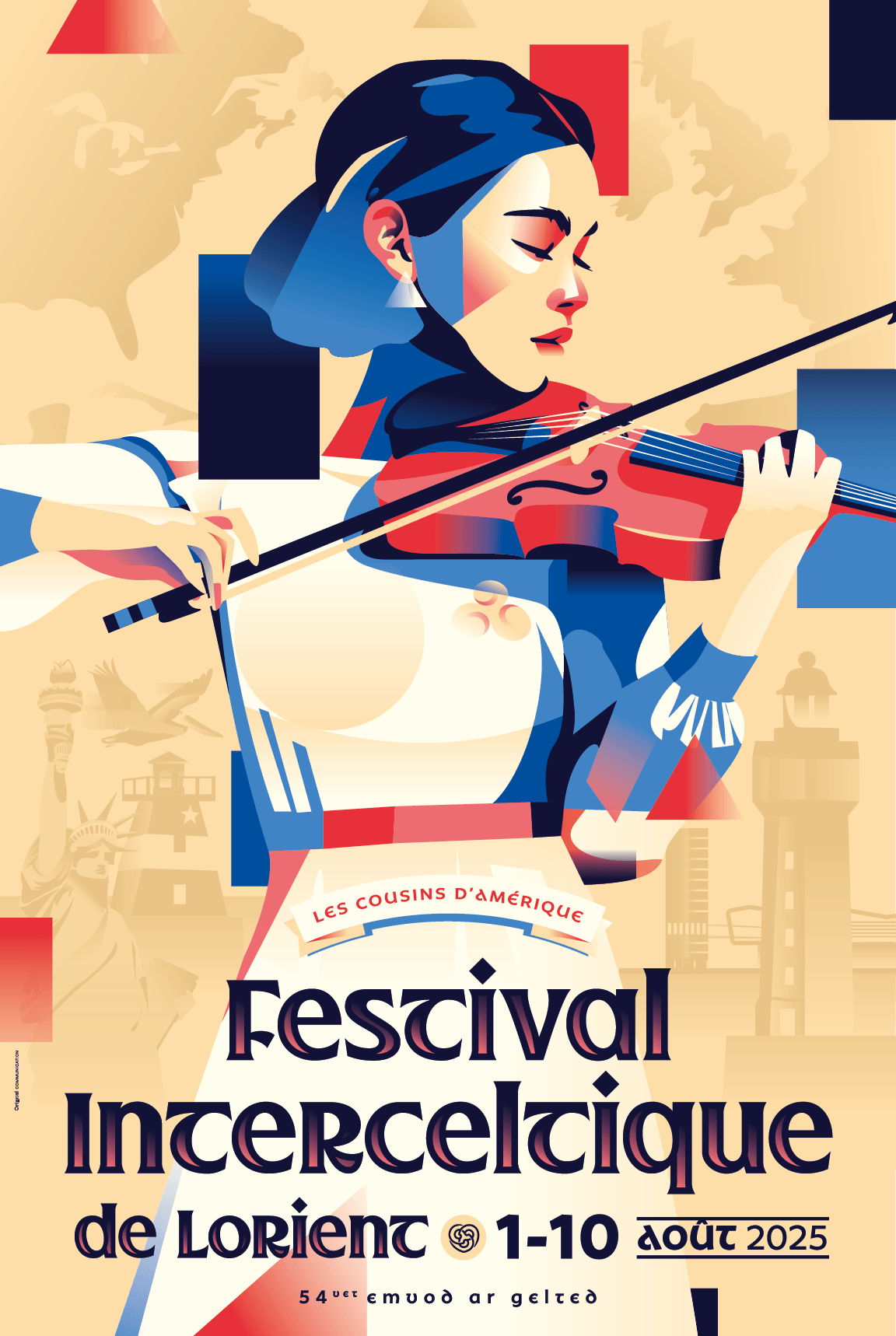 Affiche du Festival Interceltique de Lorient 2025, année de nos cousins d'Amérique