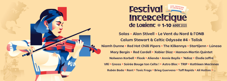 Affiche du Festival Interceltique de Lorient 2025, année de nos cousins d'Amérique (Morbihan)