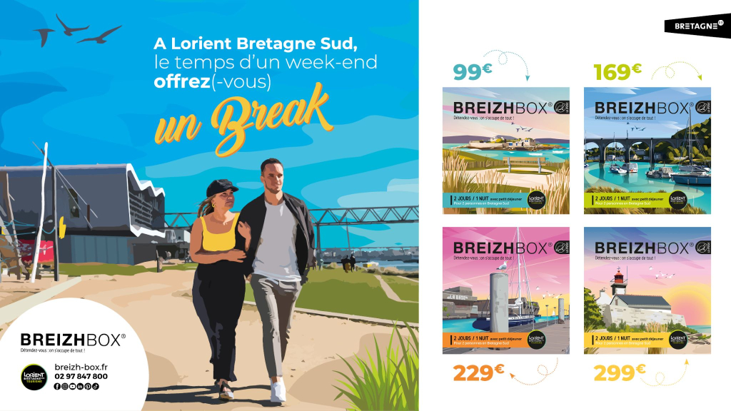 La nouvelle gamme de coffrets-cadeaux Breizhbox 2024-2025 en collaboration avec La Loutre, séjours et week-ends à Lorient Bretagne Sud (Morbihan)