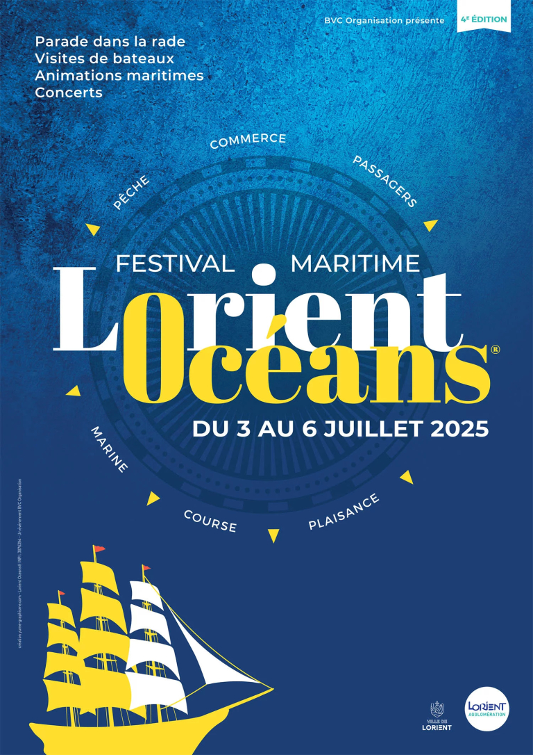 Affiche du festival Lorient Océans, 3 au 6 juillet 2025 dans la rade de Lorient (Morbihan)