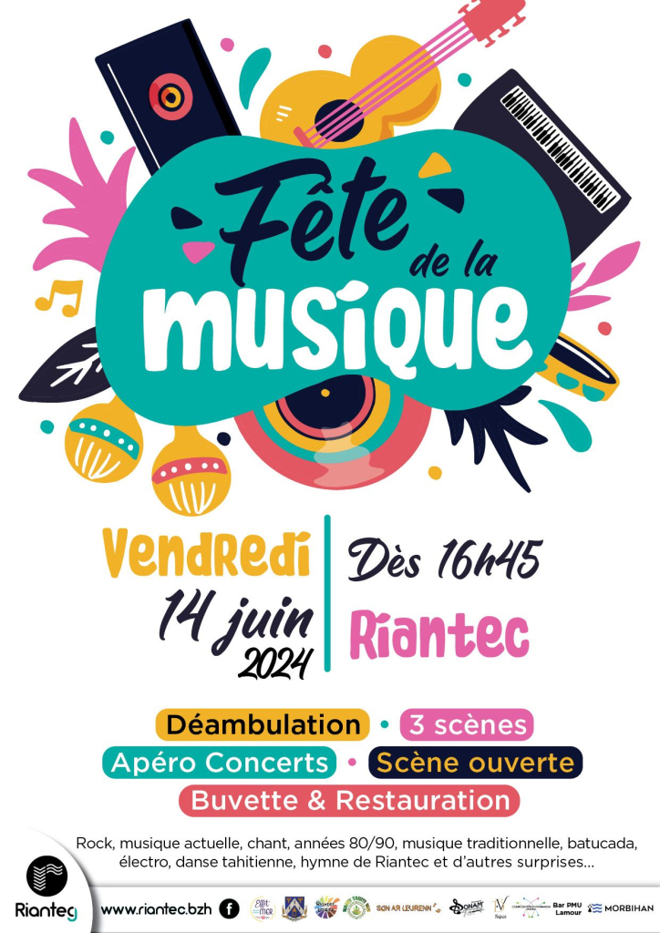 Affiche de la Fête de la musique à Riantec, vendredi 14 juin 2024 (Morbihan)