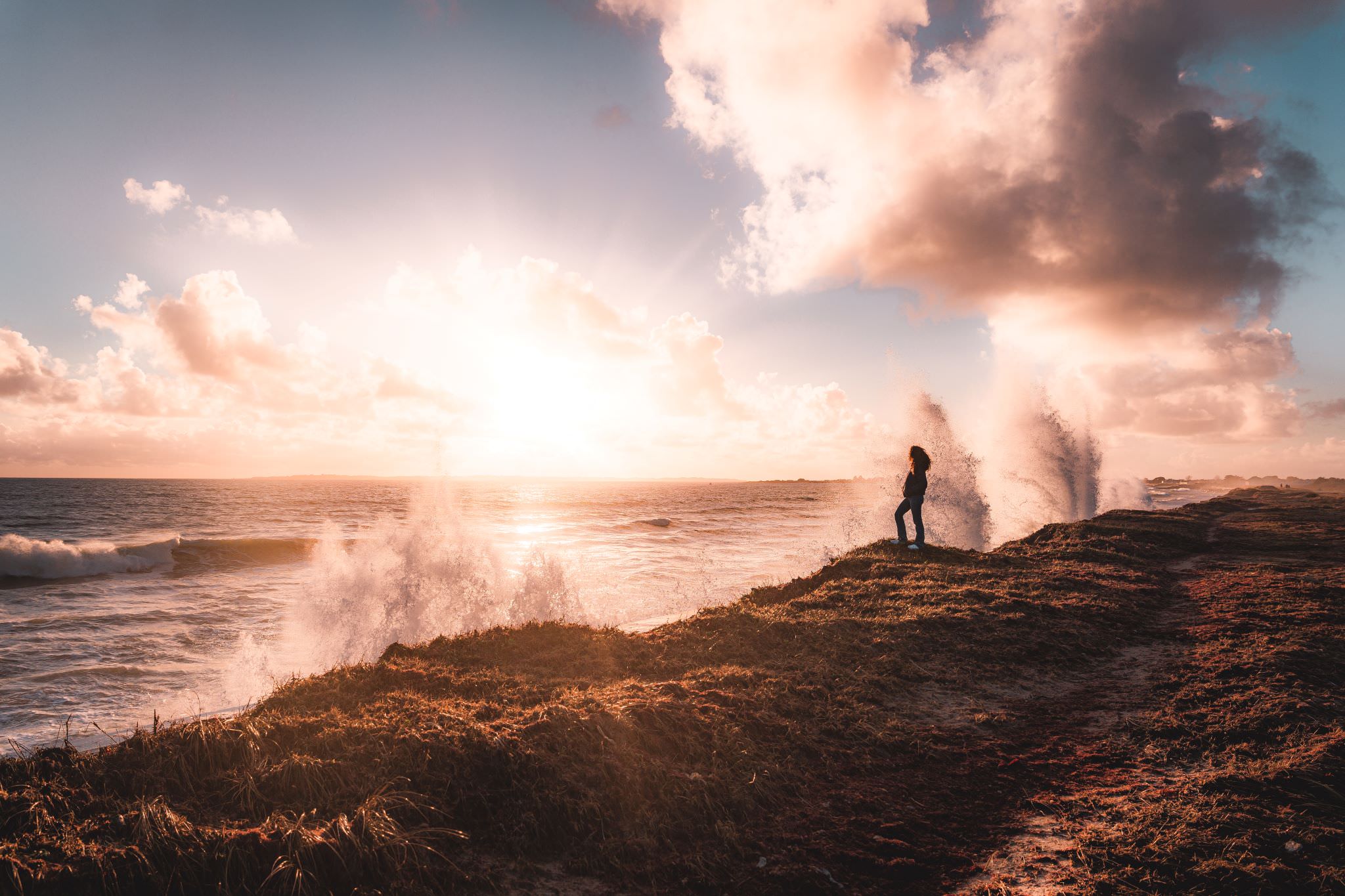 Vague pendant les Grandes marées et une tempête sur la presqu'île de Gâvres (Morbihan)