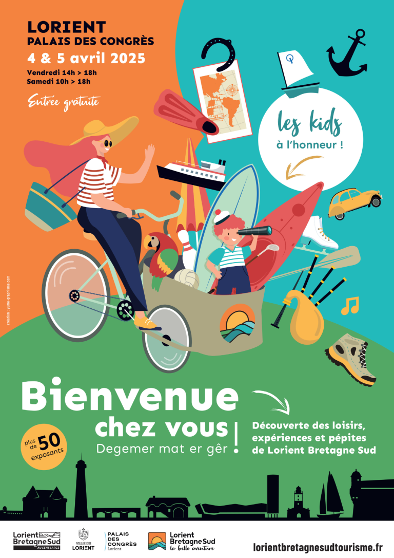 Affiche du salon local du tourisme "Bienvenue Chez Vous" à Lorient, les 4 et 5 avril 2025 (Morbihan)