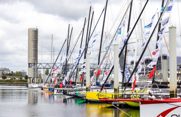 Bateaux de course au large au village de course The Transat CIC à Lorient La Base (Morbihan)